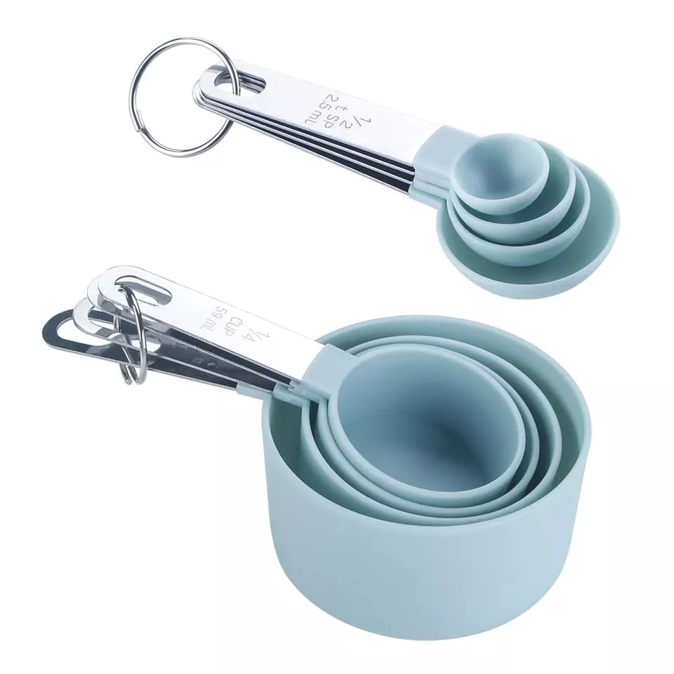 Food Grade Plastic Measuring Cups and Spoons with Stainless Steel Handle, Rust F